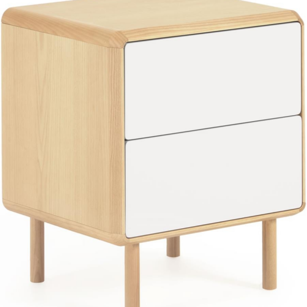 Sengebord/natbord Kave Home Anielle i askefiner og massiv ask, natur/grå - 58,4Ã45Ã50 cm